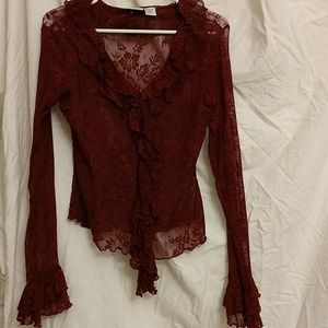 Lace v neck long sleeve shirt